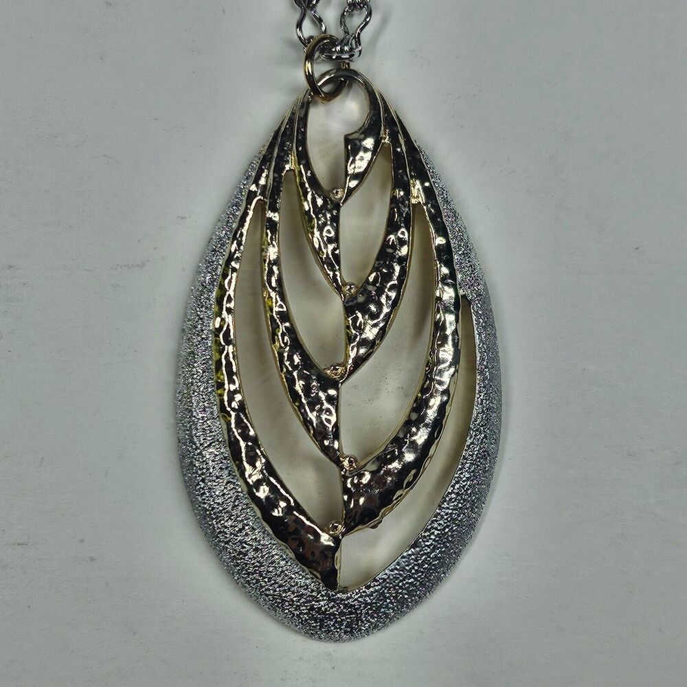 Sarah Coventry Leaf Pendant Brutalist Gold Silver Vintage